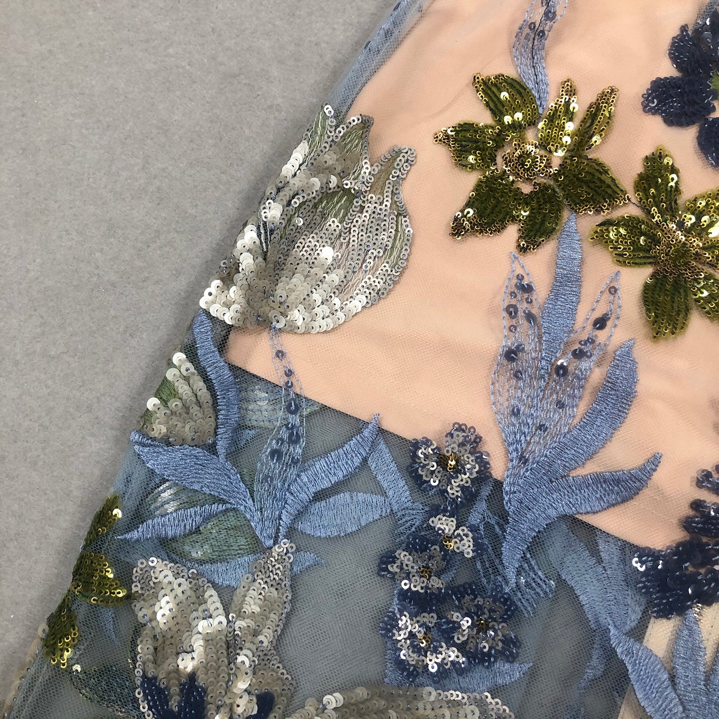 Strapless Sequin Embroidered Floral Maxi Dress Blue HV2099