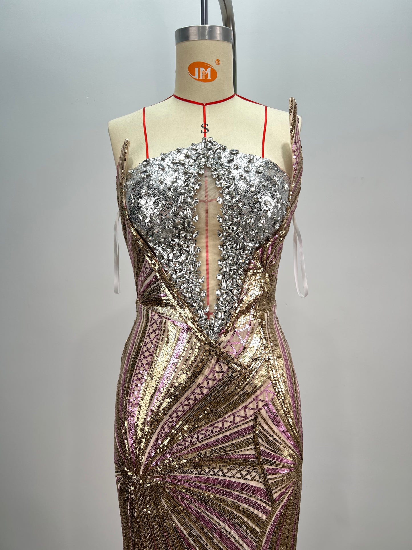 Strapless Sequin Maxi Dress Silver Gold HV1783