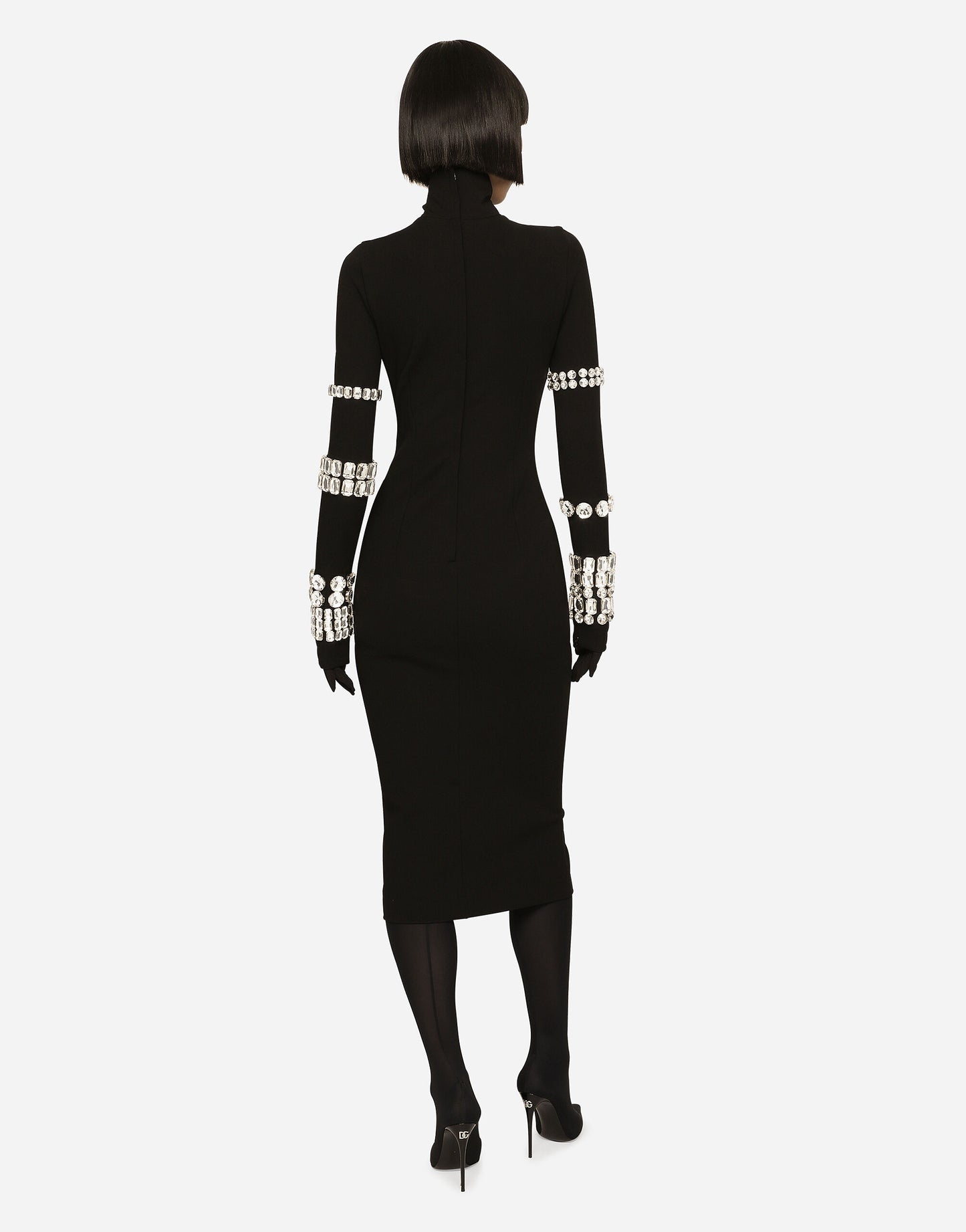 Crystal Long Sleeve Midi Dress Black HV9819