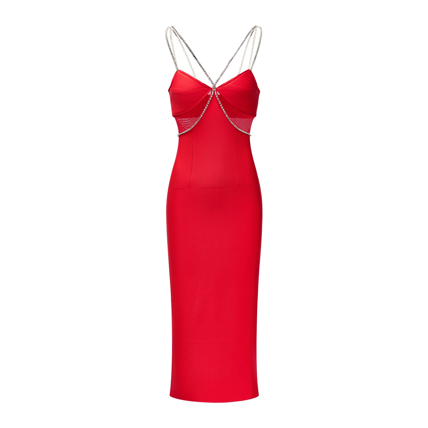 Crystal Straps Midi Dress Red HV2186