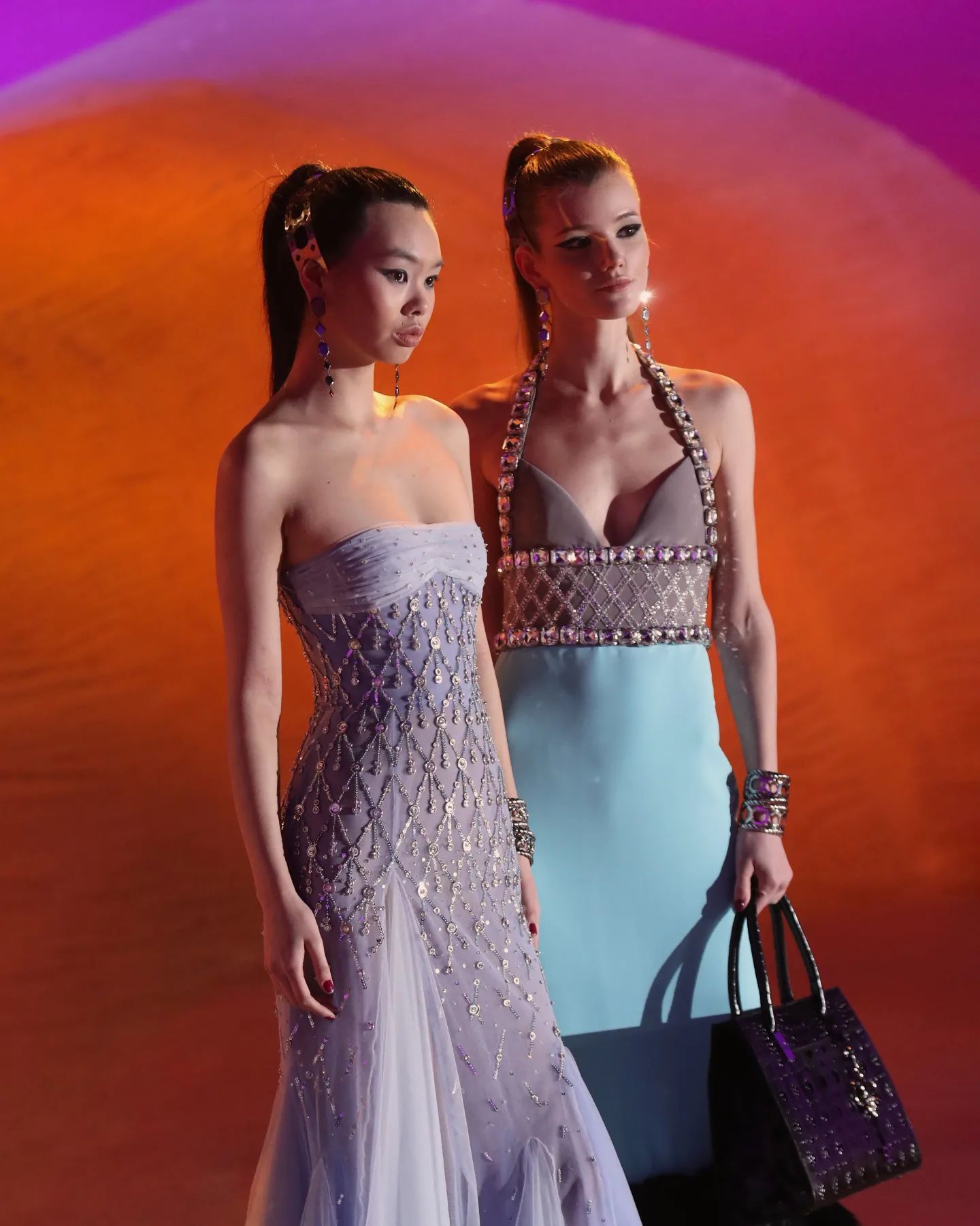 Halter Crystal Sequin Midi Dress Light Blue HV9505