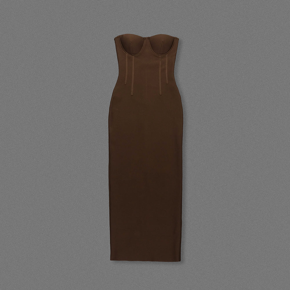 Strapless Bustier Maxi Dress Brown HV2653