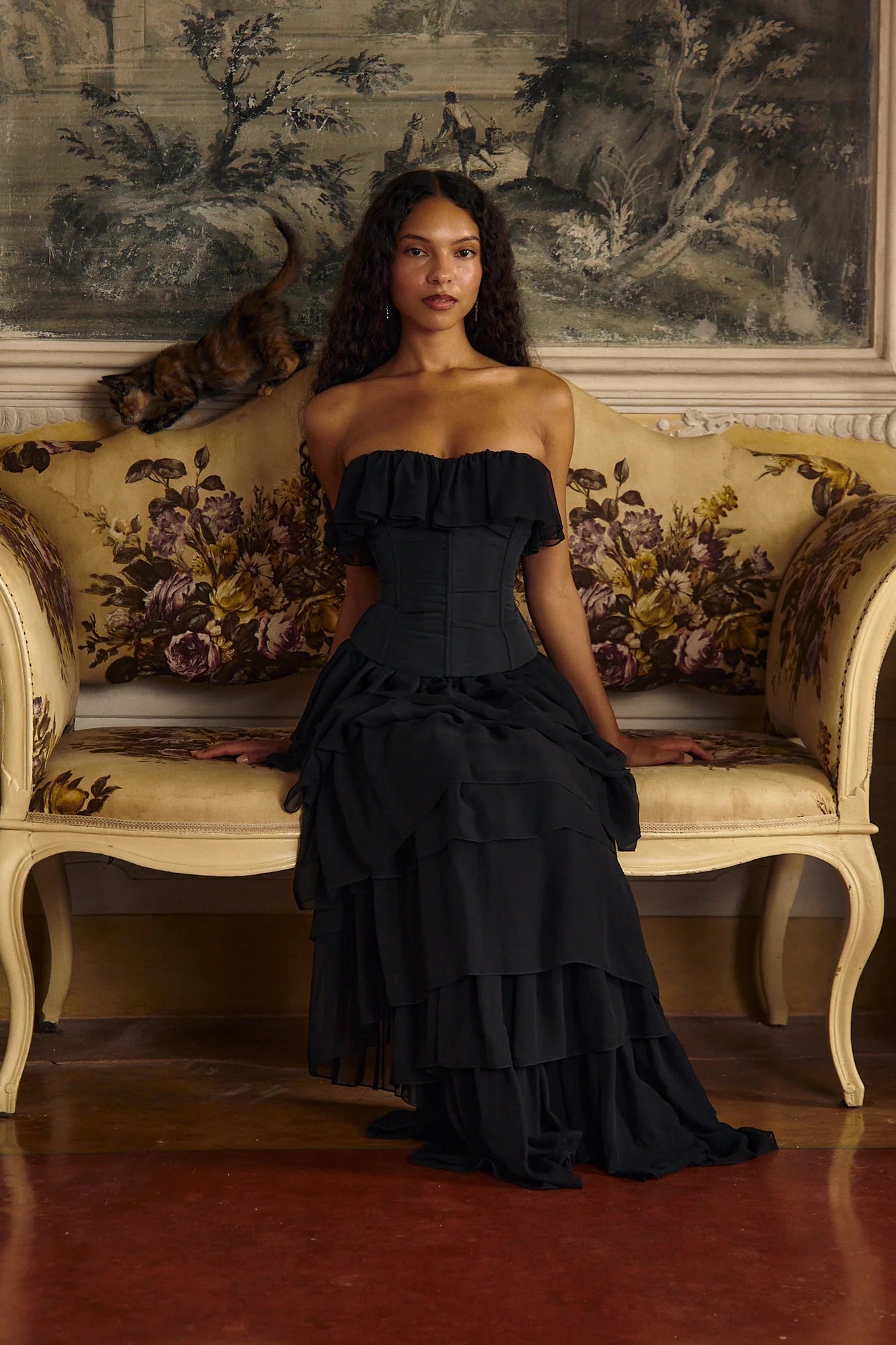 Strapless Corset Ruffle Maxi Dress