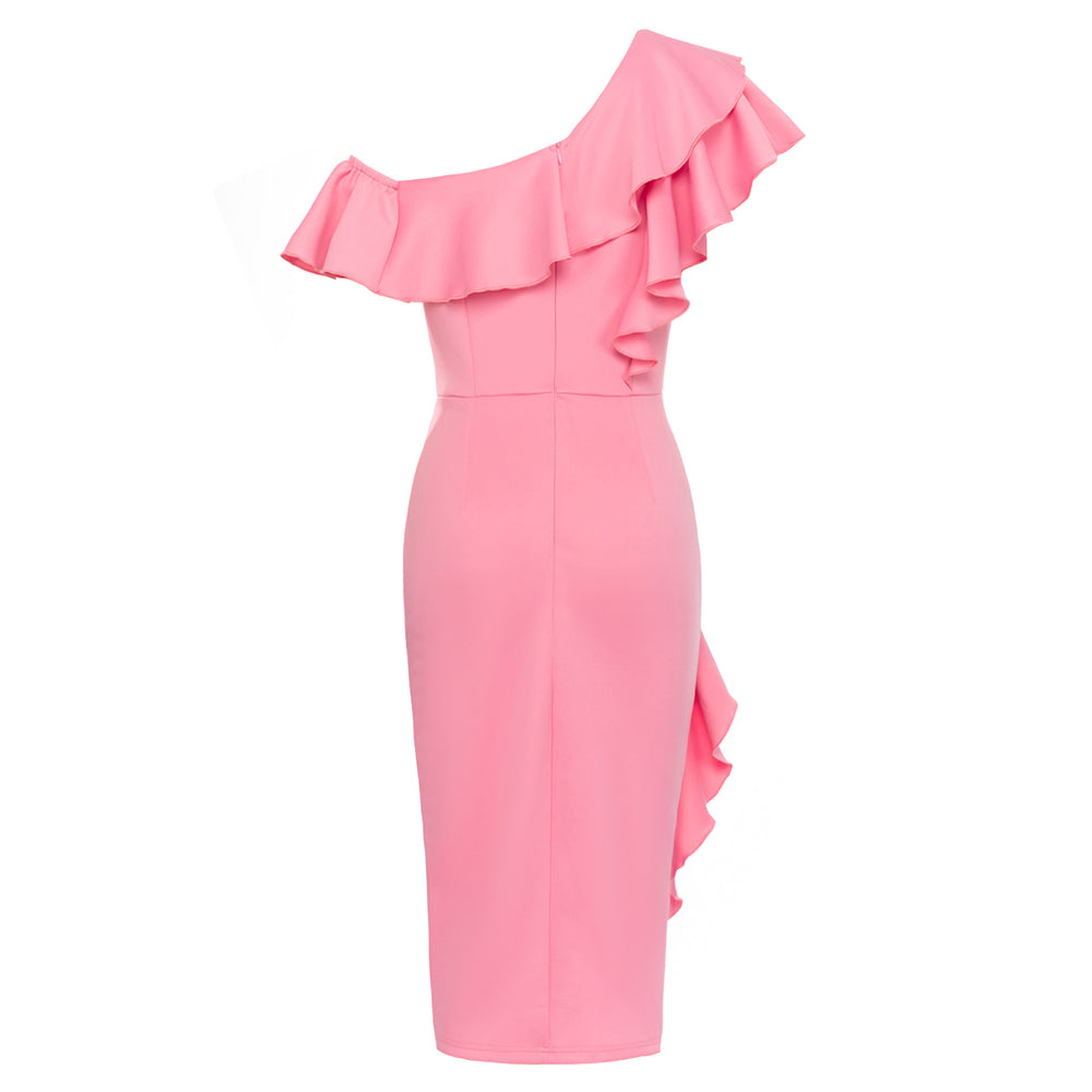 Off Shoulder Ruffle Midi Dress HV9649