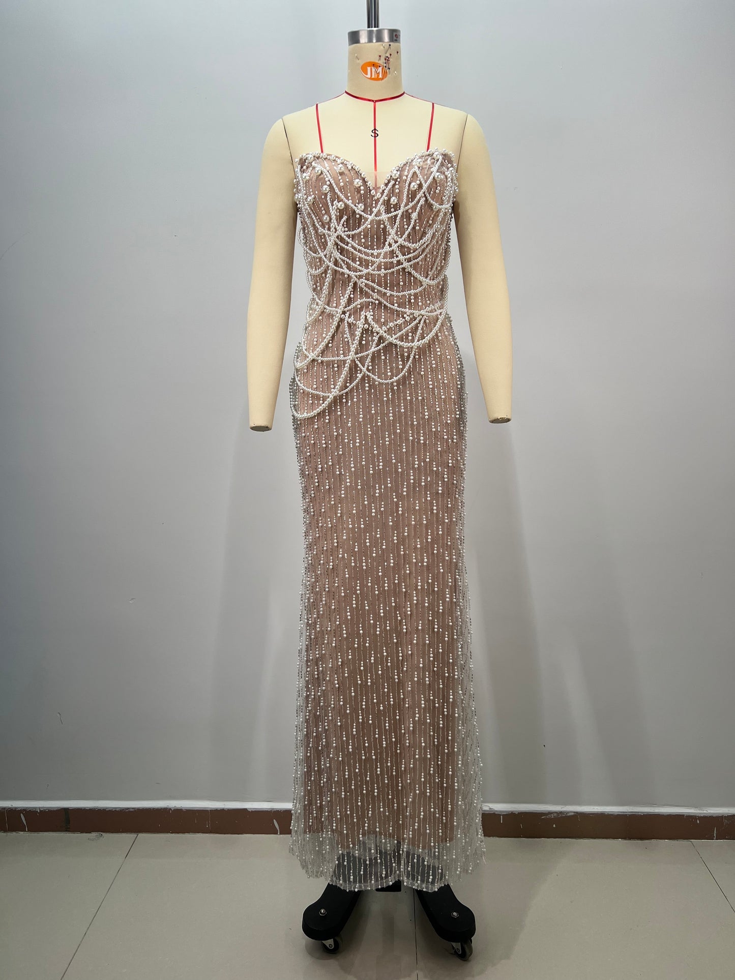 Strapless Pearl Detail Maxi Dress Nude HV2772
