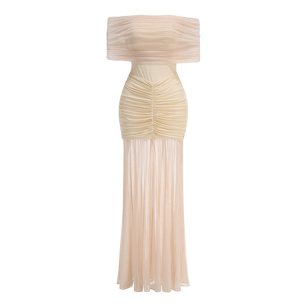 Bardot Ruched Maxi Dress Ivory HV2140