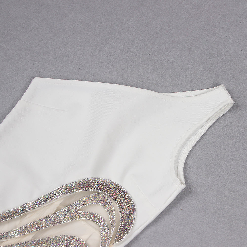 One Shoulder Embellished Maxi Dress White HV9265