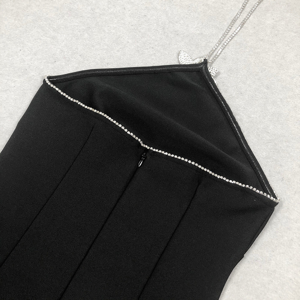 Halter Crystal Dress Black HV1493