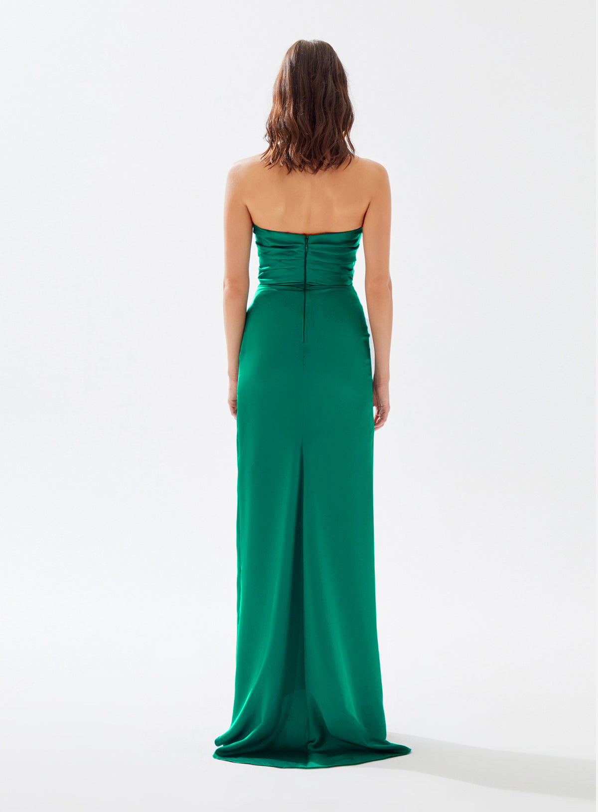 Strapless Draped Maxi Silk Dress Green HV9938