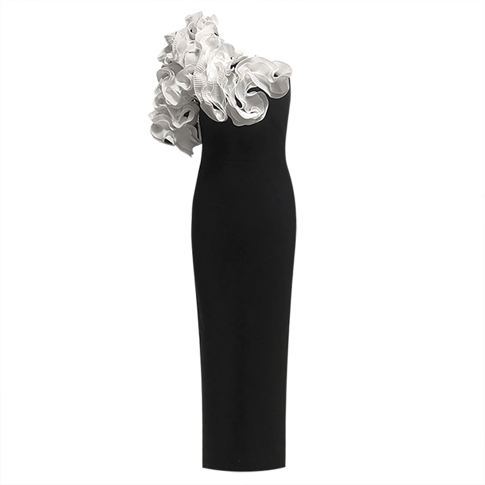 One Shoulder Ruffle Detail Maxi