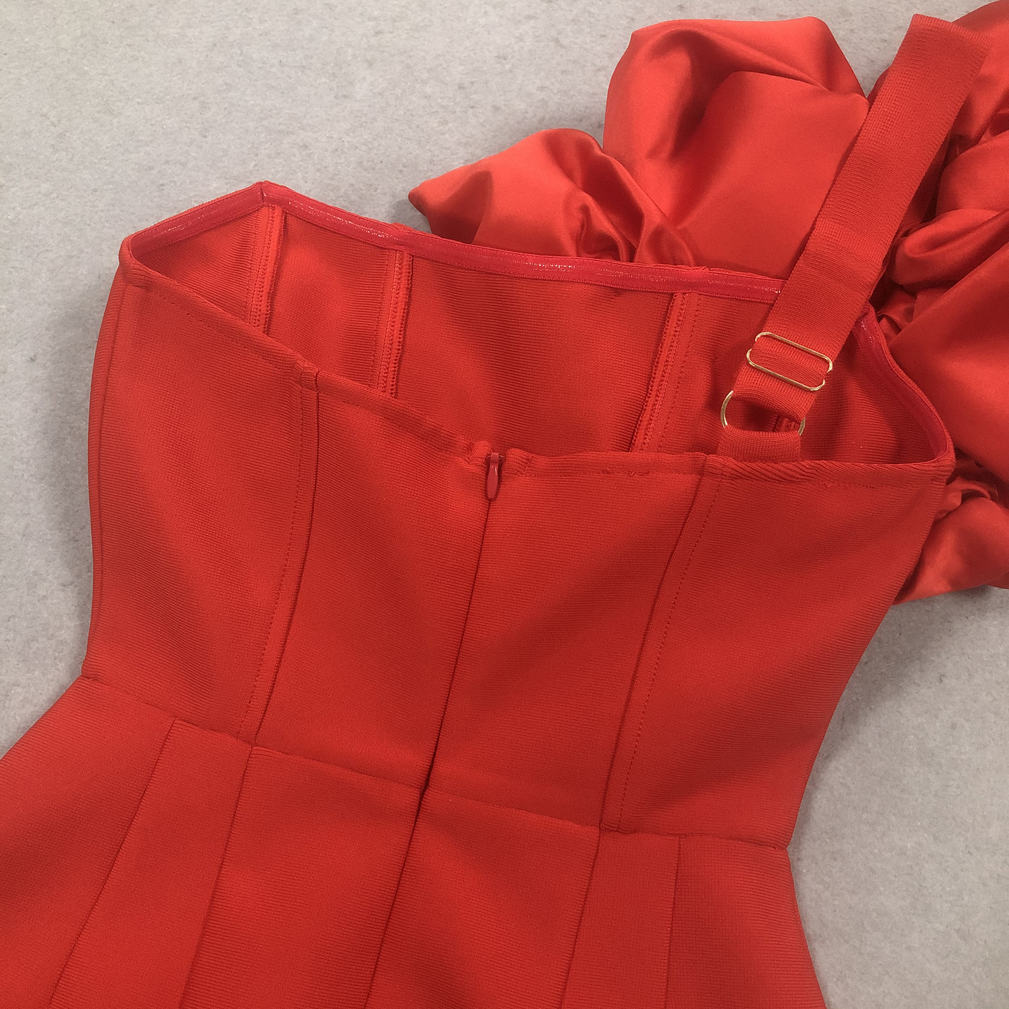 Puff One Shoulder A Line Dress Red
