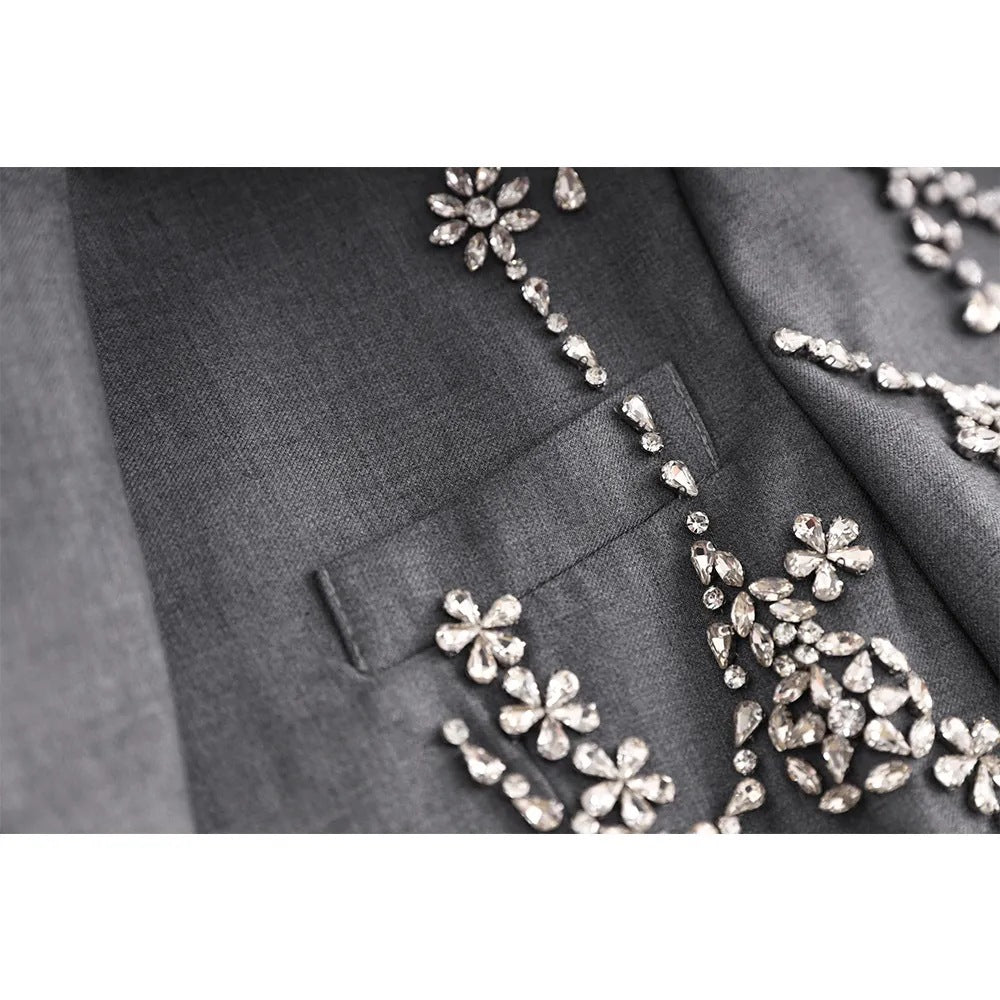 Long Sleeve Crystal Embellished Blazer