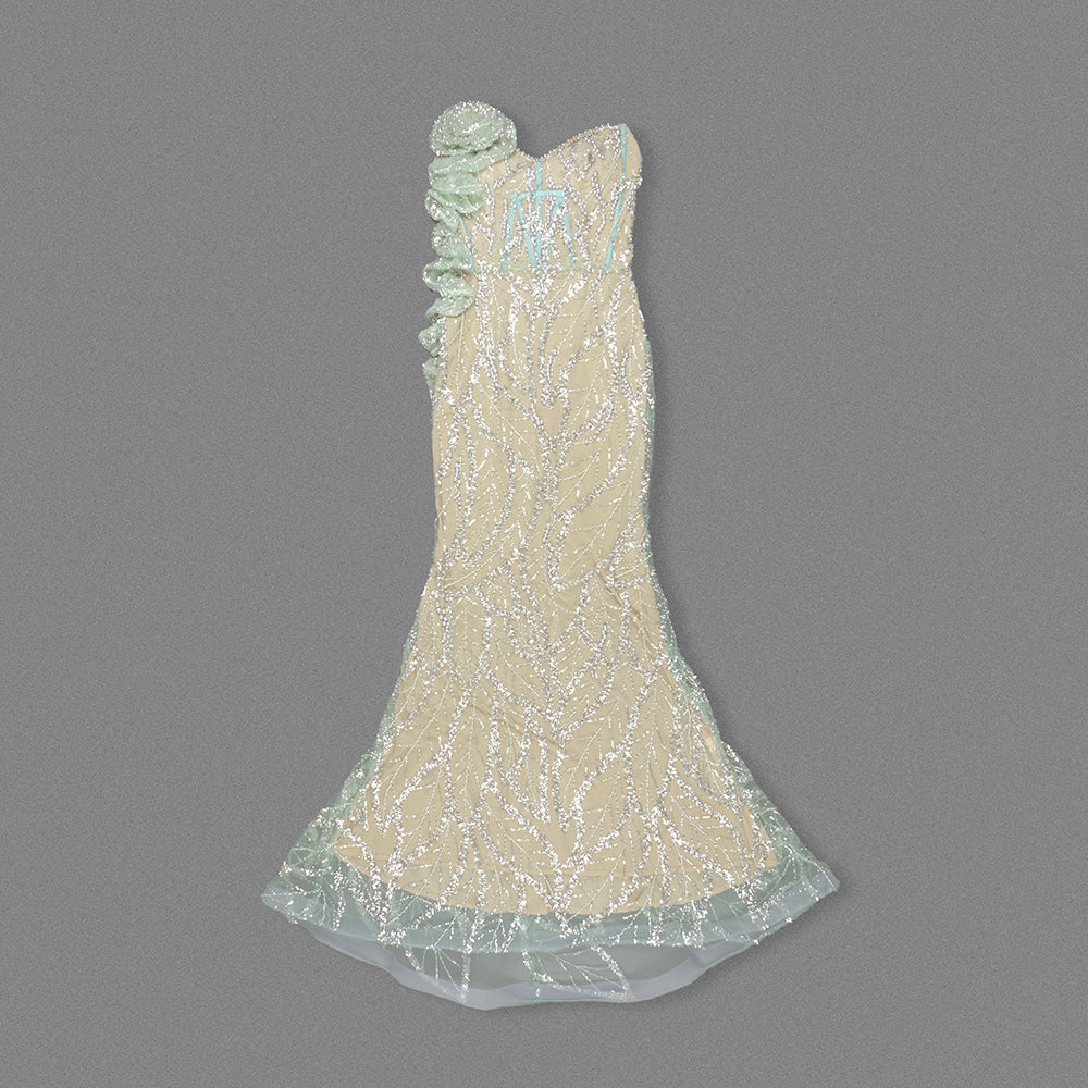 Strapless Floral Sequin Maxi Dress Green HV2227
