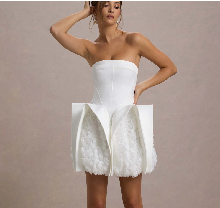 Strapless Puff Dress White