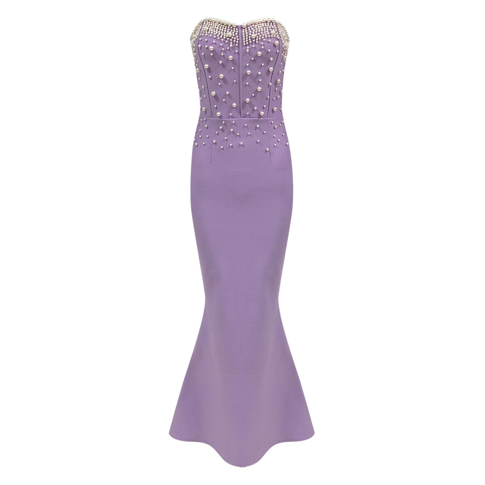 Strapless Pearl Detail Maxi Dress HV1327