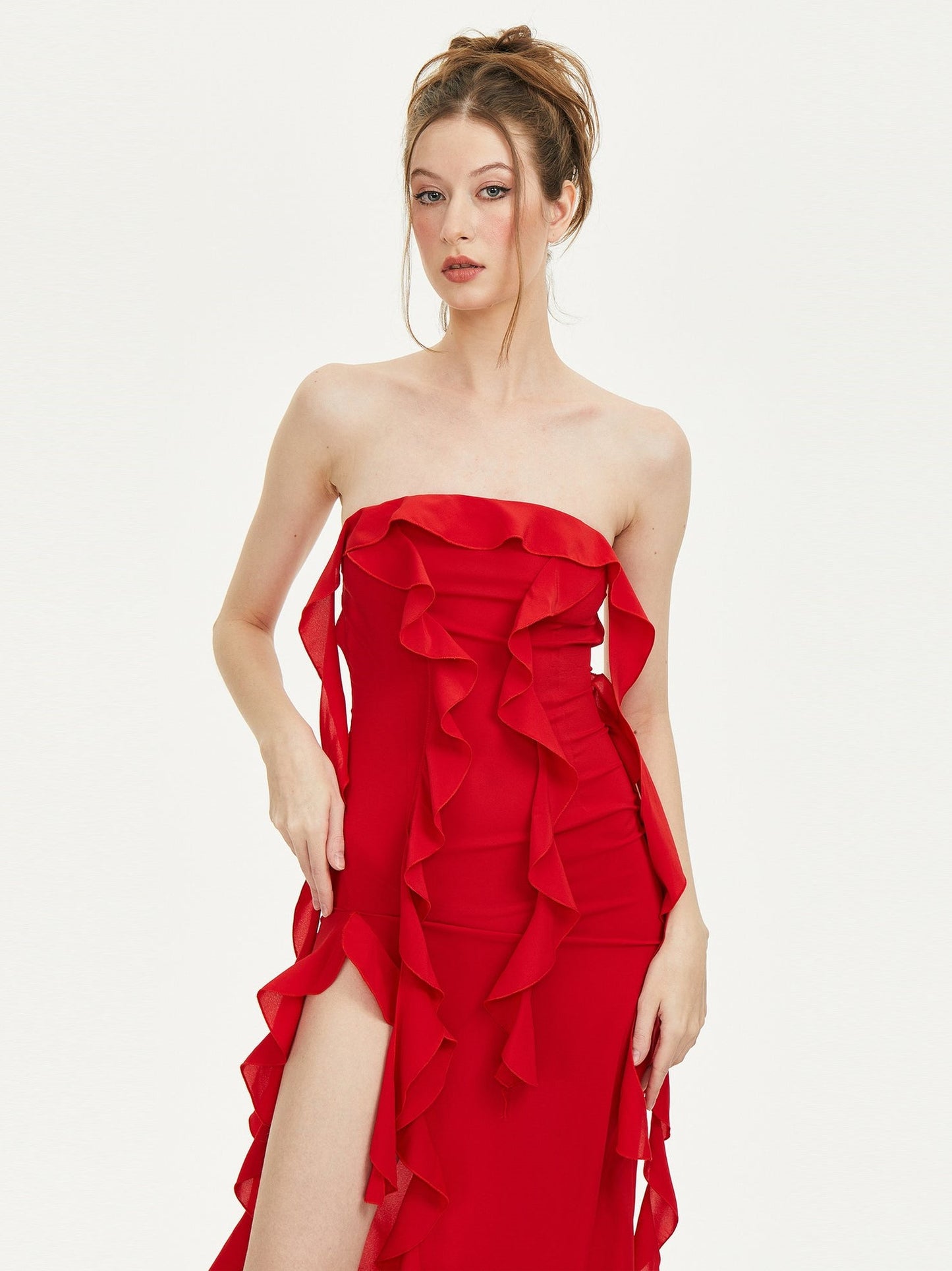 Halter Ruffle Midi Dress Red HV9889