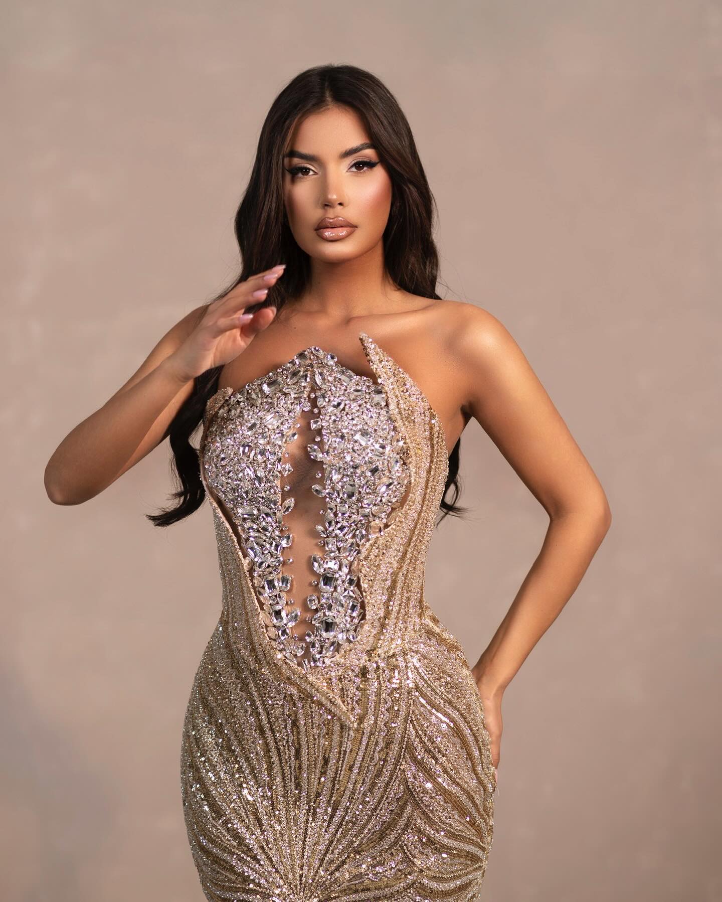 Strapless Sequin Maxi Dress Silver Gold HV1783
