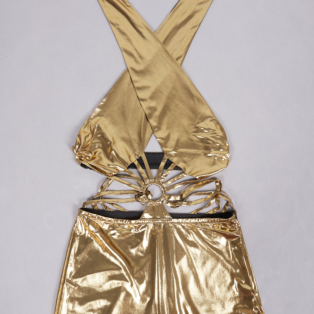 Halter Cut Out Jumpsuit Gold C2406