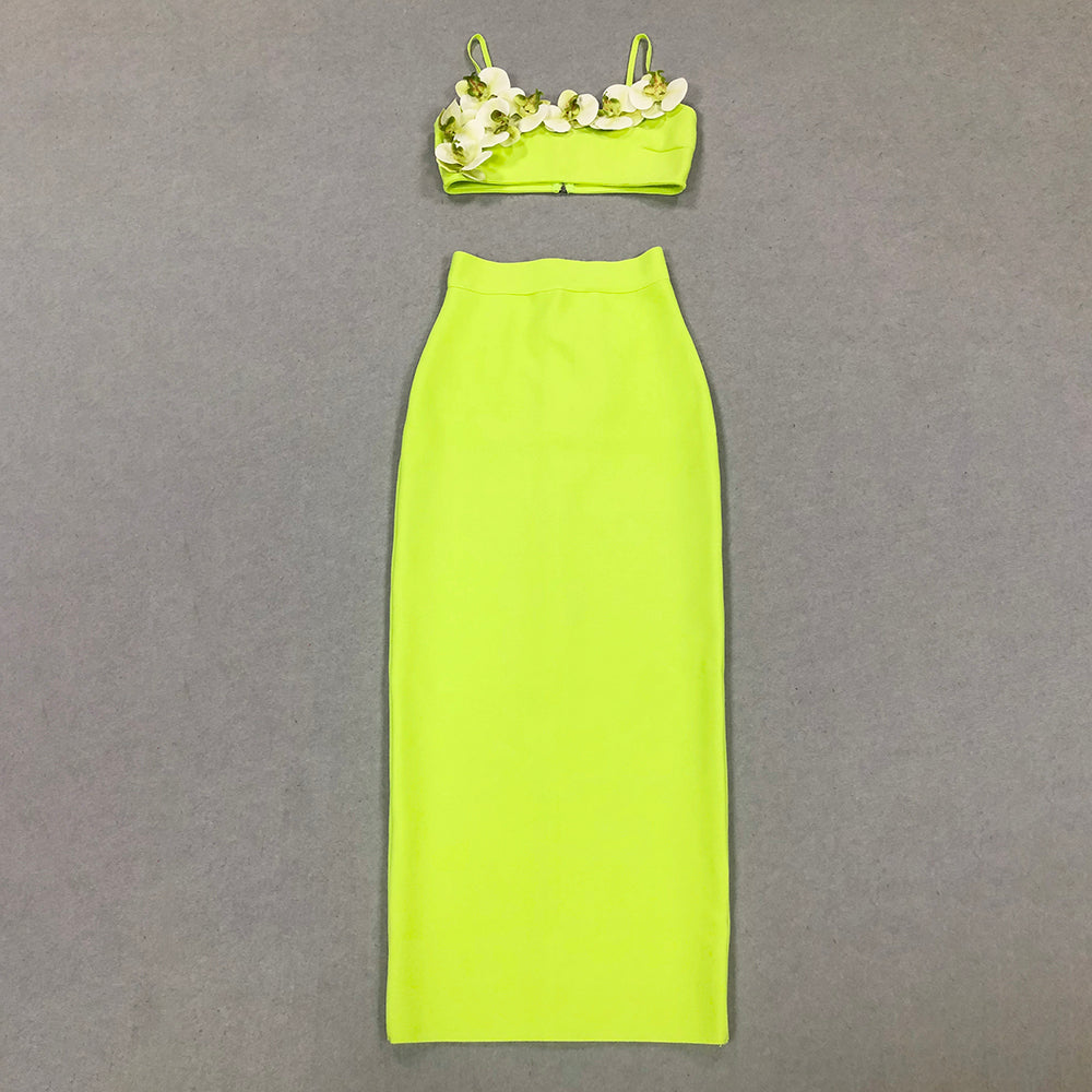 Floral Detail Two Piece Maxi Dress Green HV1570