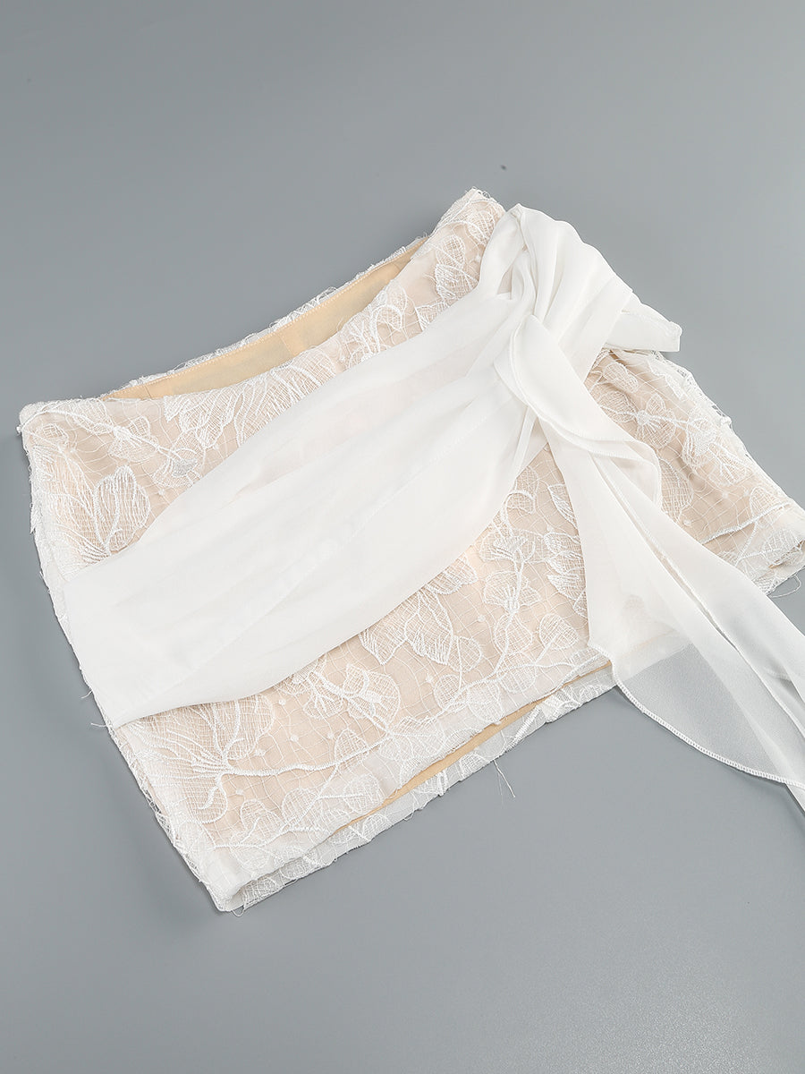 Strapless Lace Corset Two Piece Dress Ivory