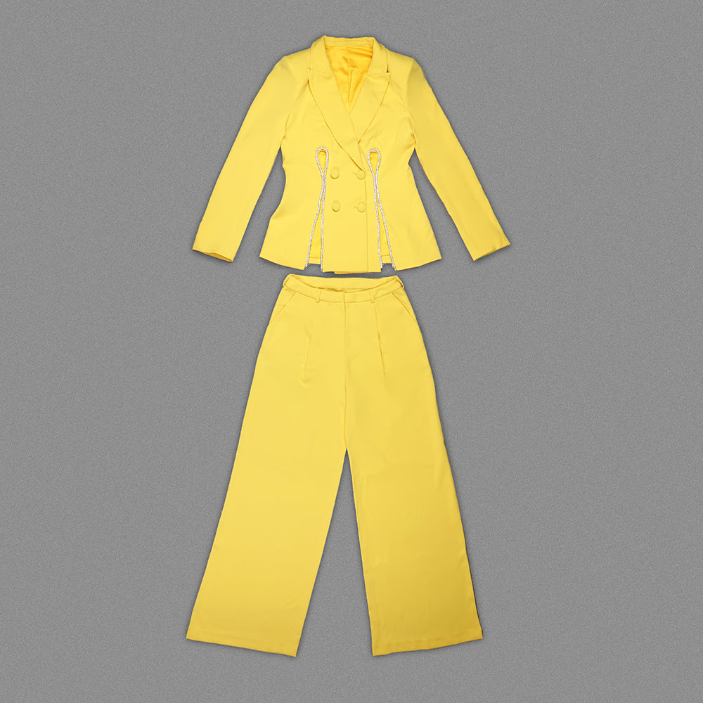 Long Sleeve Crystal Trim Suit Yellow HV9927