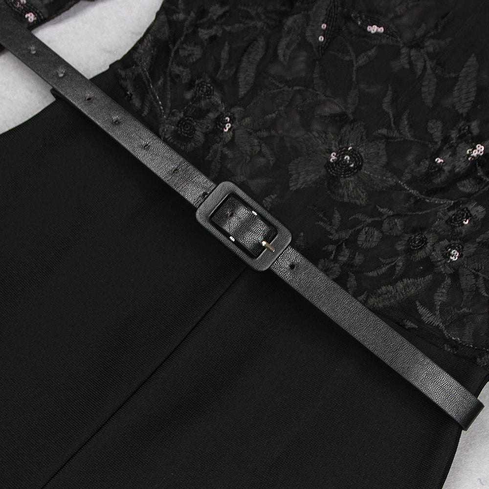 Long Sleeve Lace Sequin Jumpsuit Black HV1135