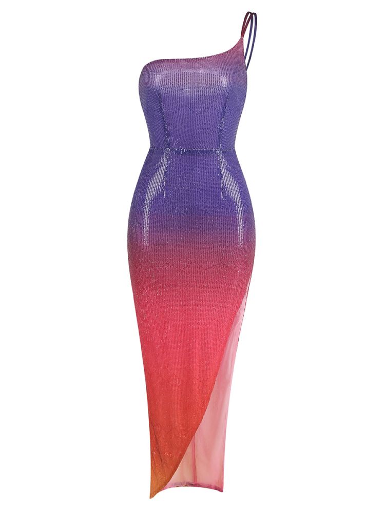 One Shoulder Sequin Maxi Dress Purple HV1024