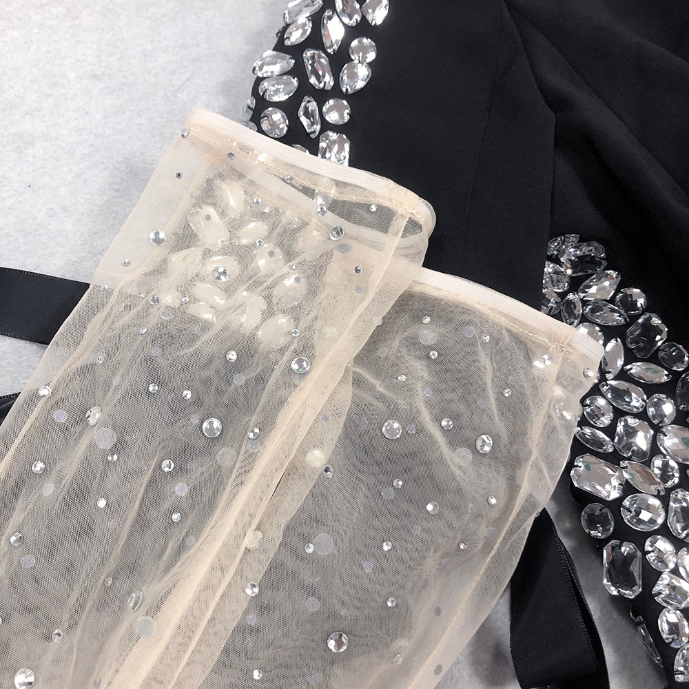 Long Sleeve Crystal Ribbon Jacket Black