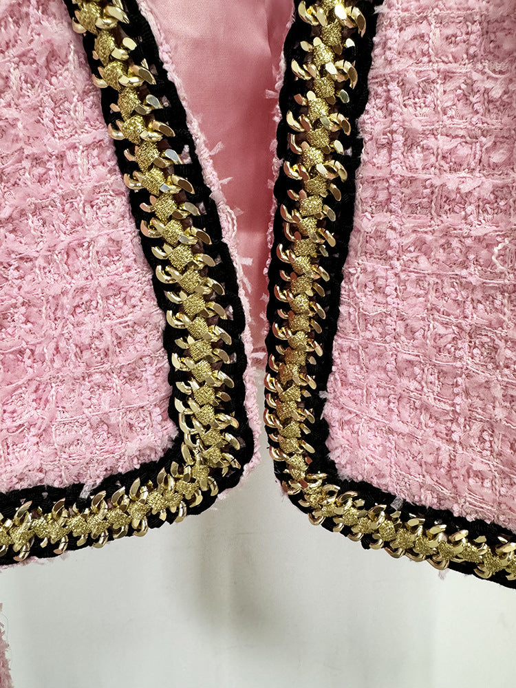 Long Sleeve Gold Trim Two Piece Set Pink HV1423