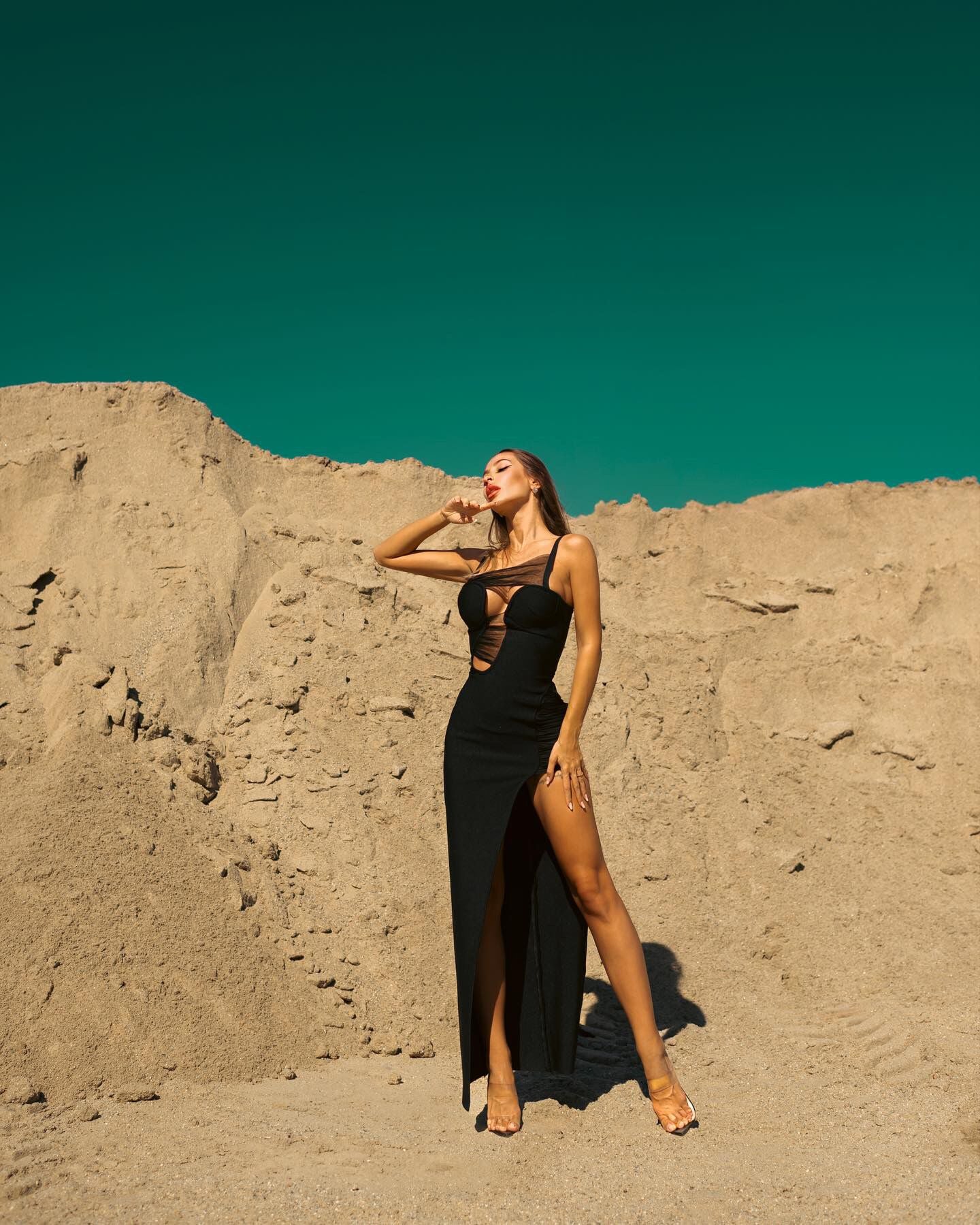 Draped Mesh Insert Maxi Dress Black HV9398