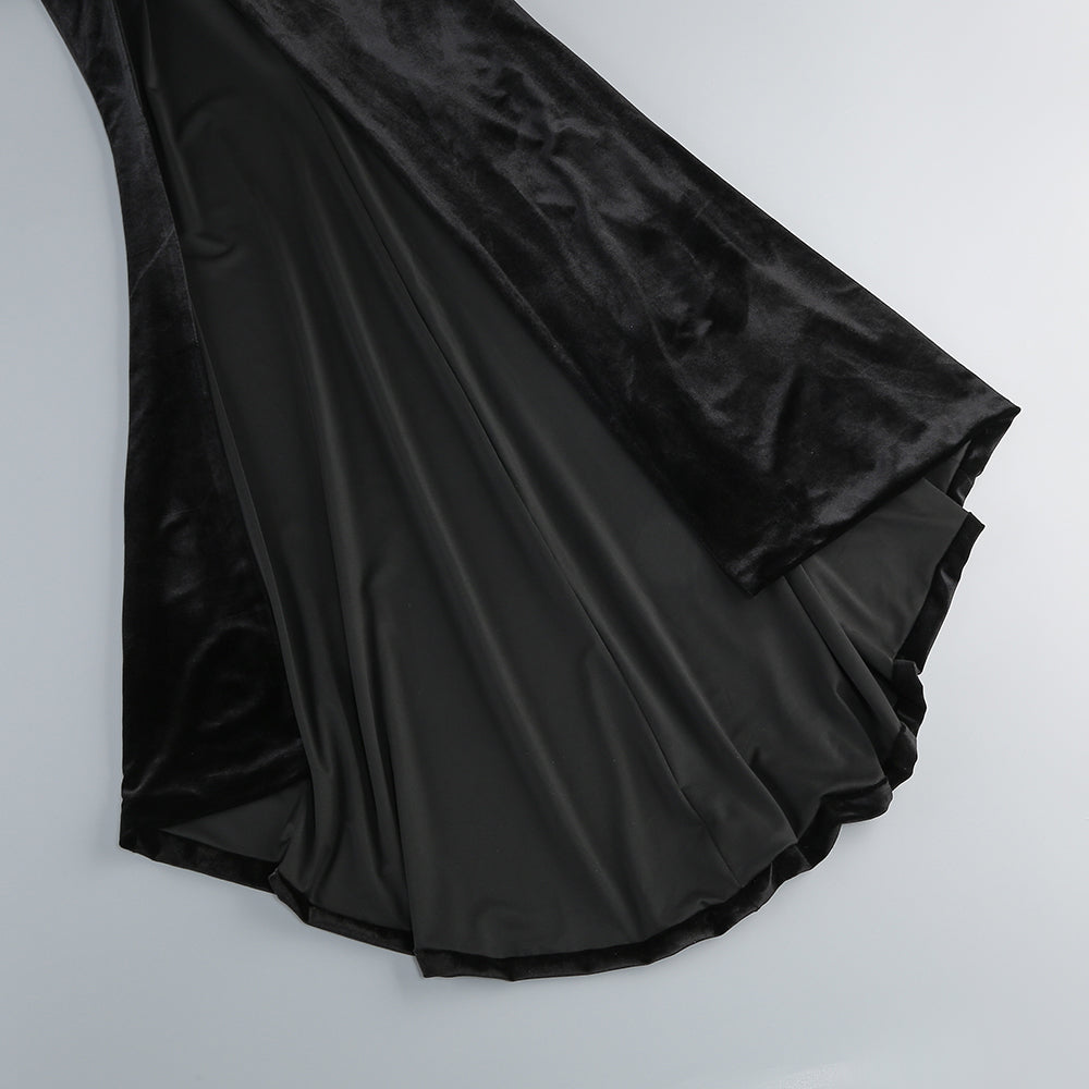 Strapless Sequin Bustier Maxi Velvet Dress Black HV1979