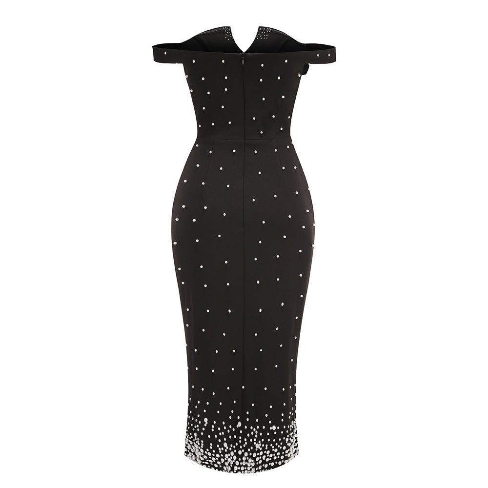 Pearl Bardot Midi Dress Black HV1770