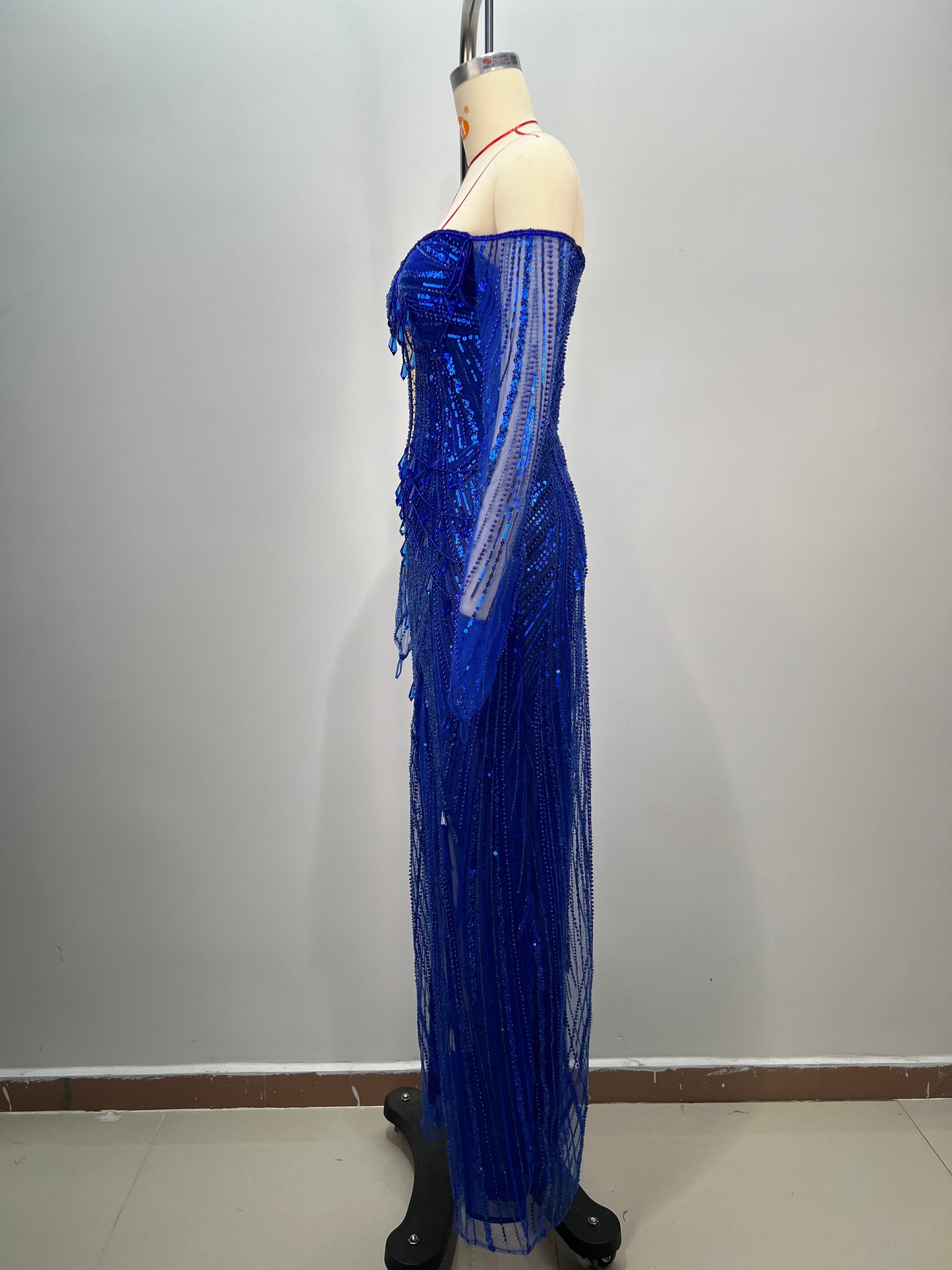 Long Sleeve Bardot Sequin Maxi Dress Blue HV1678