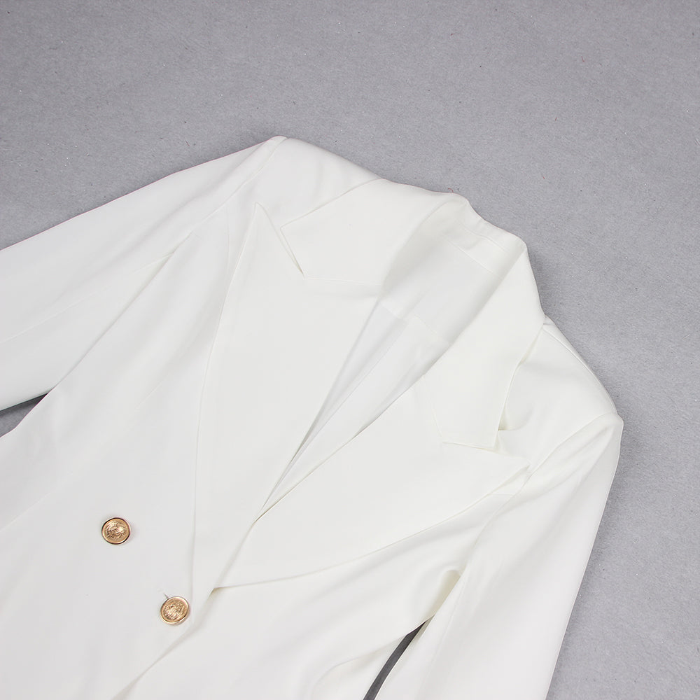 Long Sleeve Embellished Blazer Dress White