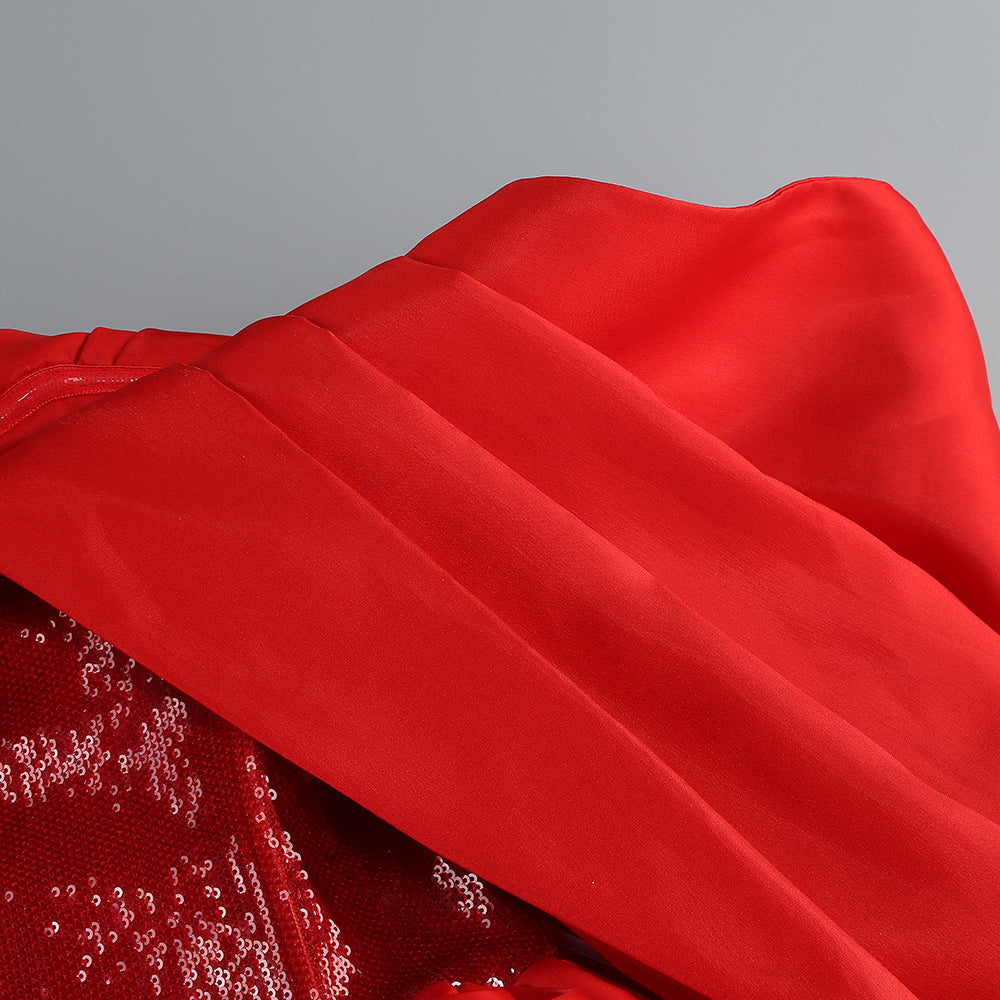 Bardot Sequin Bustier Puff Dress Red
