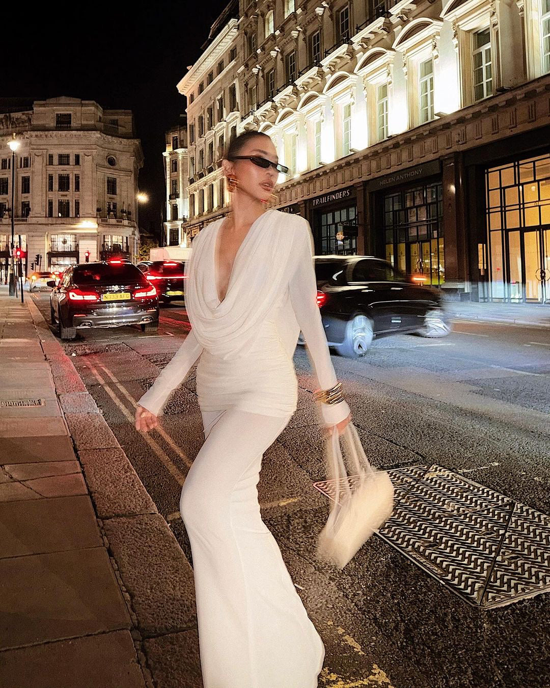 Long Sleeve Draped Backless Maxi Dress HV2076