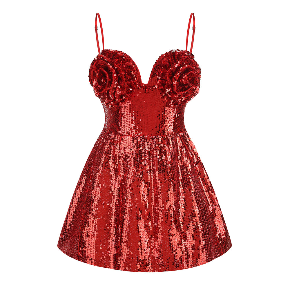 Floral Detail Sequin A Line Corset Dress HV1489