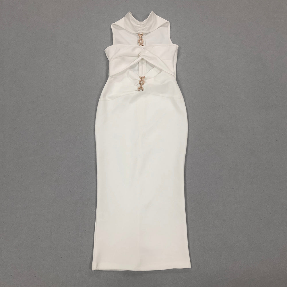 Halter Chain Detail Midi Dress HV1391