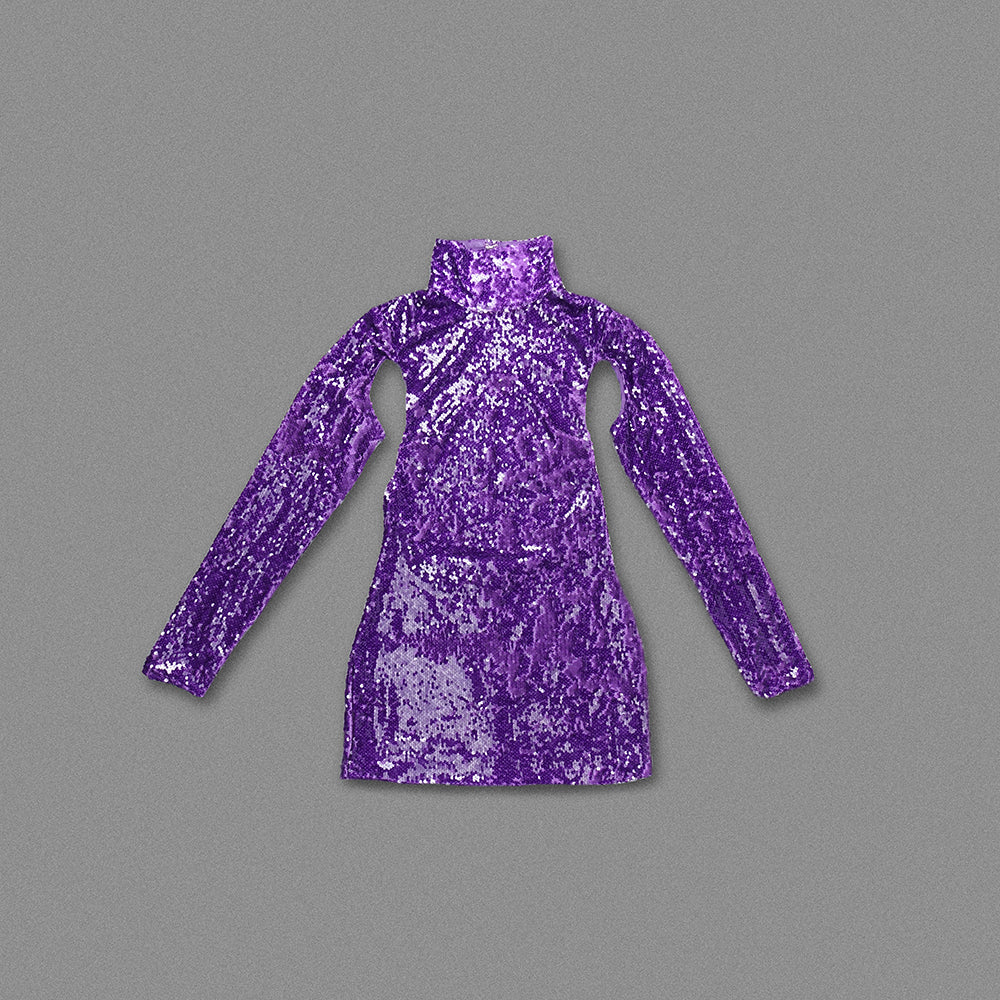 Long Sleeve Sequin Backless Dress Purple HV1009