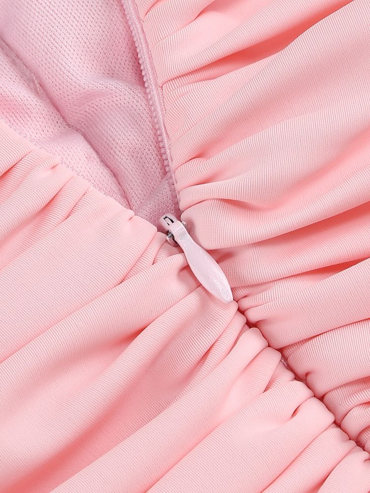 Halter Floral Detail Draped Dress Pink HV1589