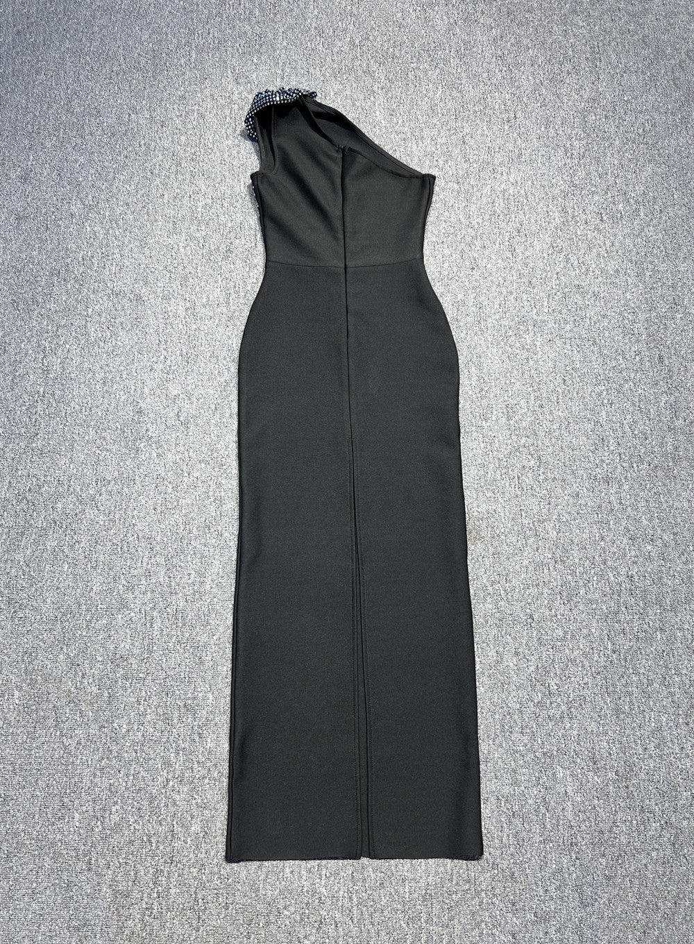 One Shoulder Crystal Floral Detail Maxi Dress Black