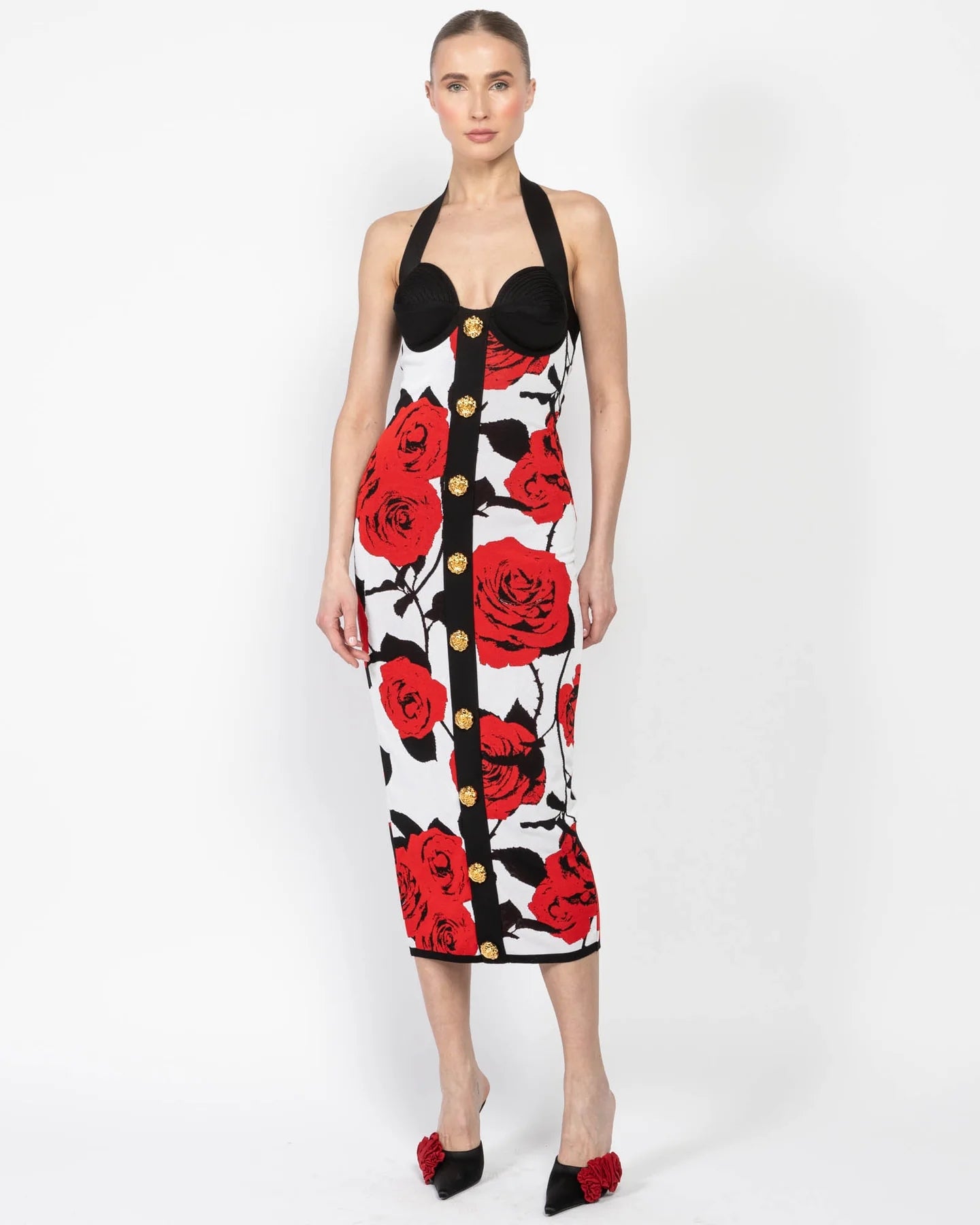 Halter Bustier Floral Midi Dress HV1348