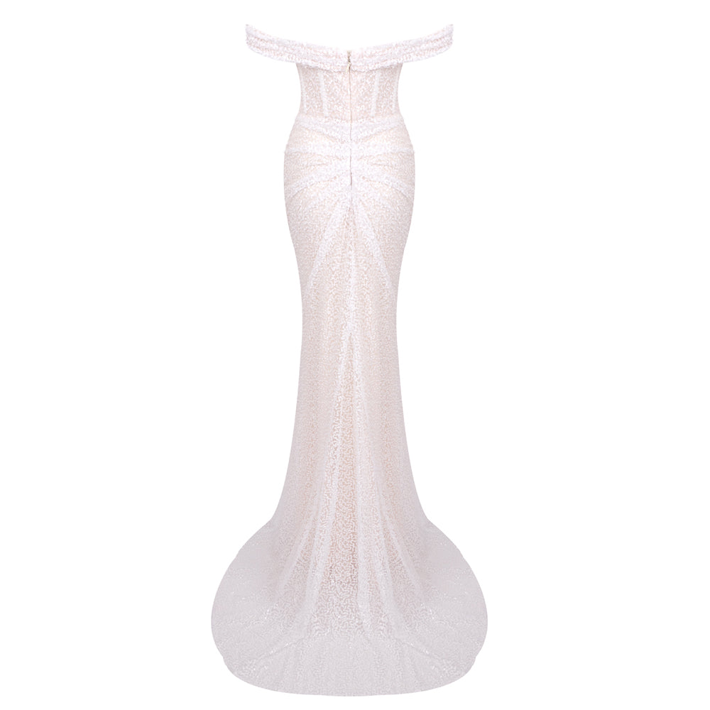 Bardot Sequin Draped Maxi Dress White HV1742