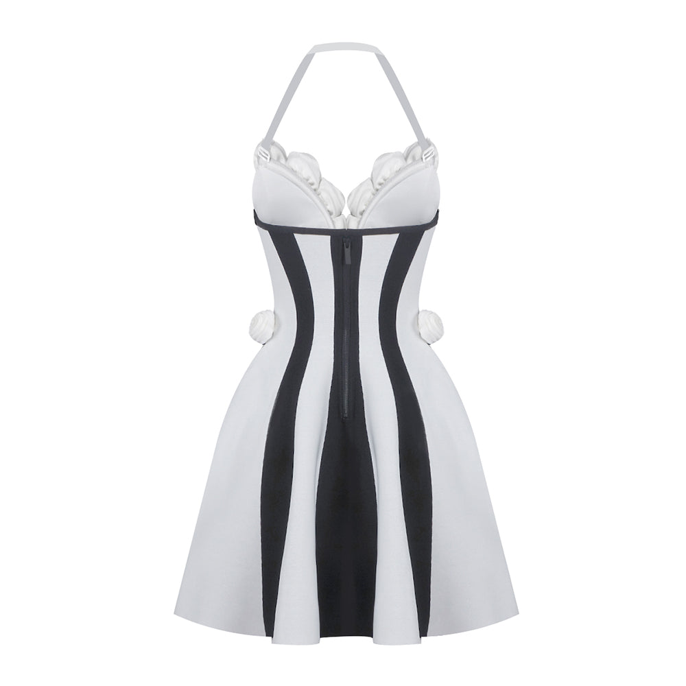 Strapless Floral Corset A Line Dress Black White HV2142
