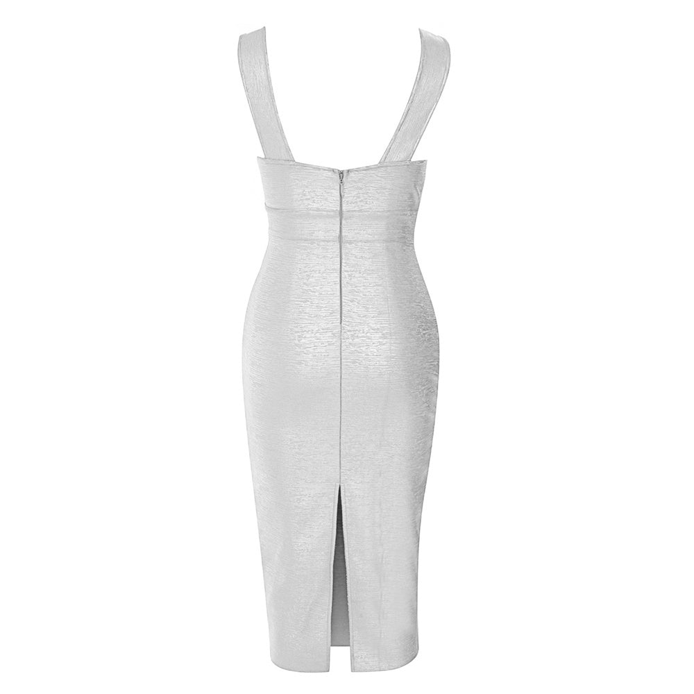 Mesh Insert Woodgrain Foil Print Midi Dress HV9838