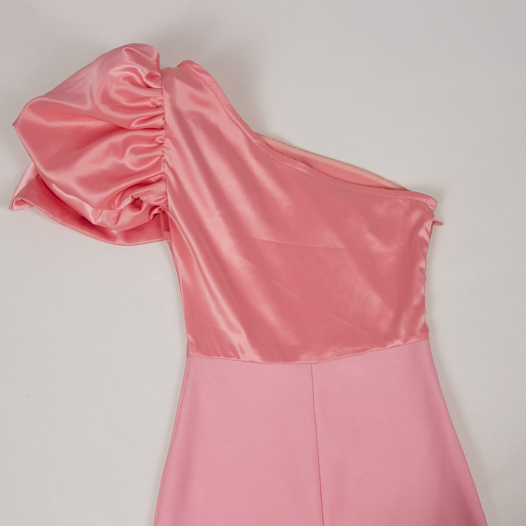One Shoulder Bow Maxi Dress Pink HV1588
