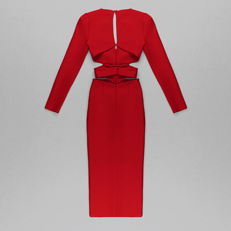 Long Sleeve Cut Out Midi Dress White HV8256