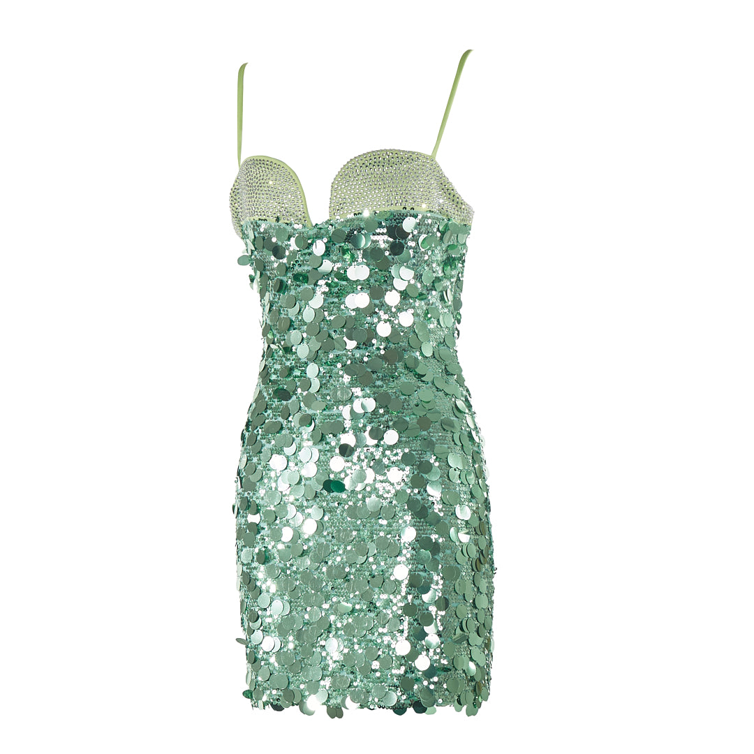 Sequin Studded Dress Green