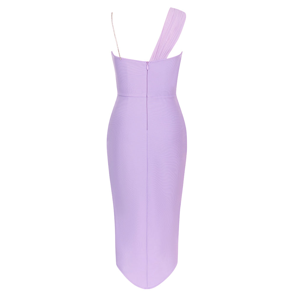 Draped Crystal Strap High Low Dress Lavender HV9625