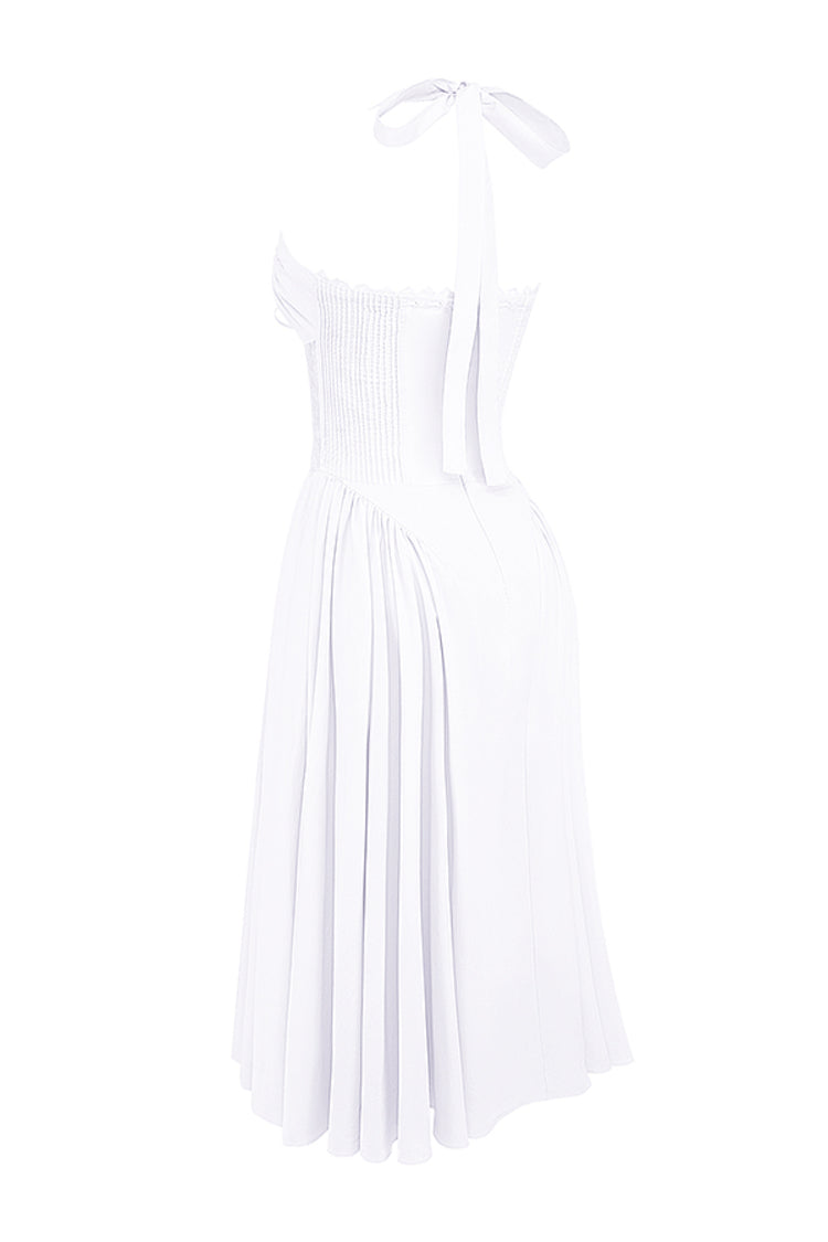 Halter Lace Bustier A Line Midi Dress White HV1290